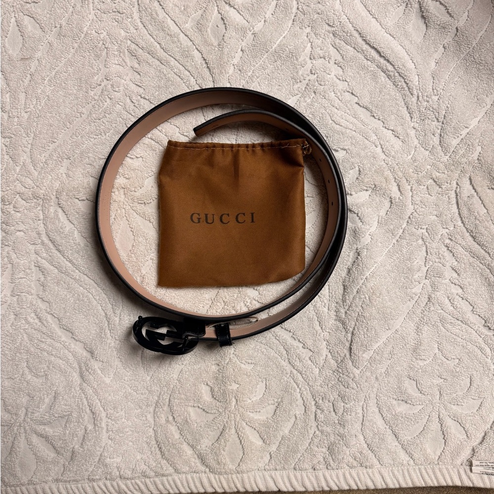 Gucci Black and Brown Leather Belt with Pouch